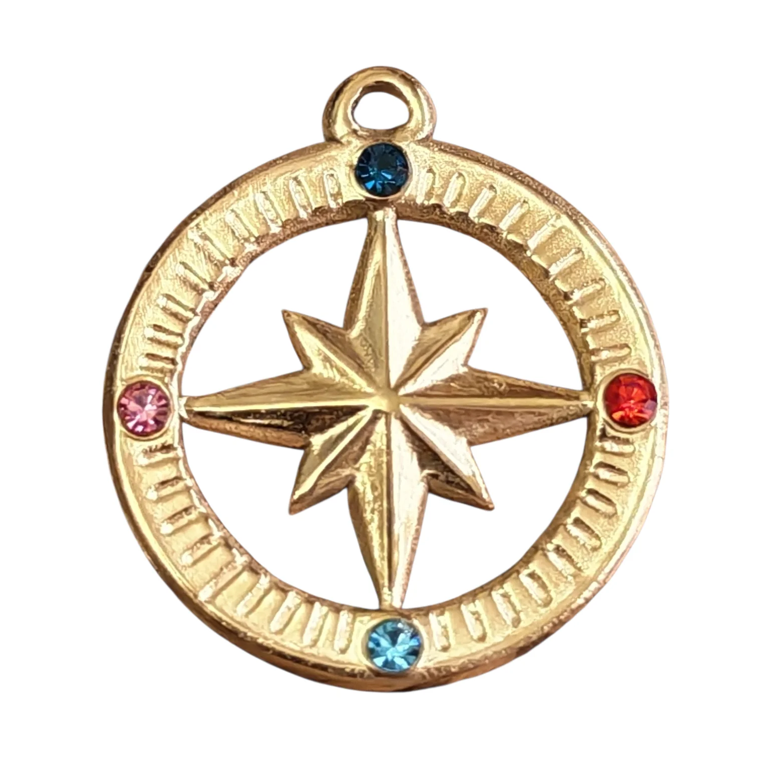 Gold Stainless Steel round pendant with star design, 19mm