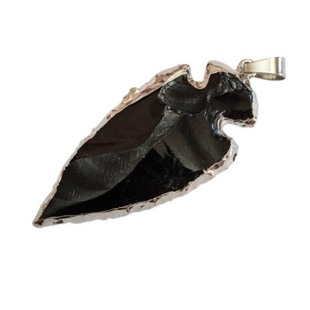Black obsidian arrowhead pendant, 50-60mm incl. bail