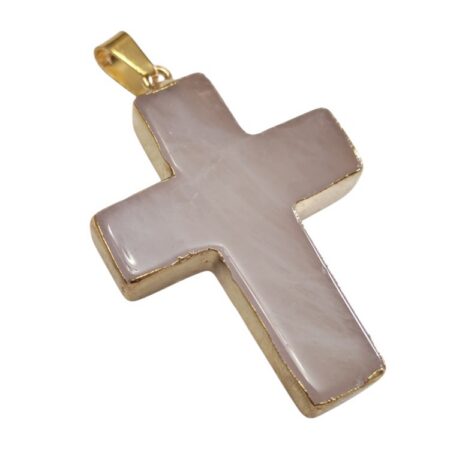 Rose quartz cross pendant with gold edges, 50mm