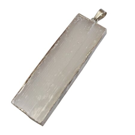 Selenite stick pendant, silver base, 65mm