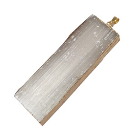 Selenite stick pendant, gold base, 65mm