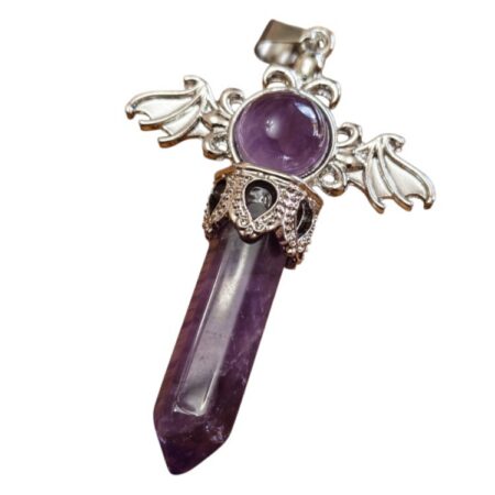 Assorted Gemstone point pendant with bat wings, 63mm incl. bail