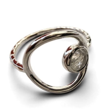 Moonstone open circle ring in 925 silver, Round, size 6