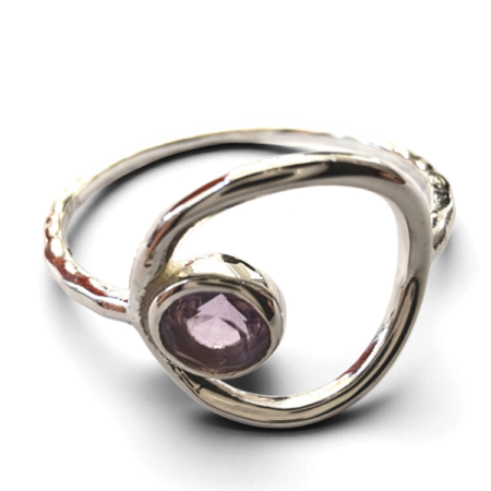 Amethyst open circle ring in 925 silver, Round, size 9