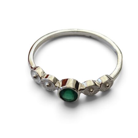 Green Chalcedony ring in 925 silver, Round, size 9