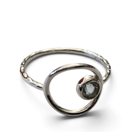 Blue topaz open circle ring in 925 silver, Round, size 7
