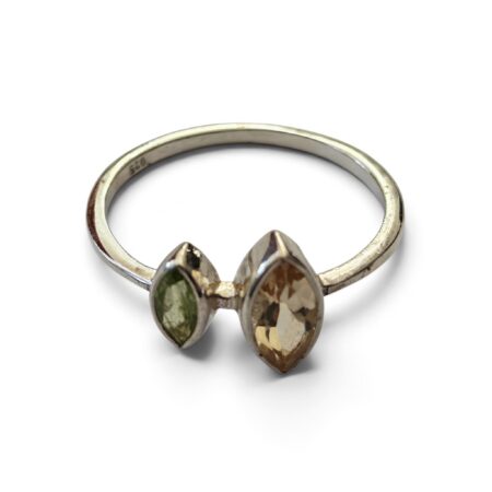 Citrine and Peridot Marquise ring in 925 silver, Size 8