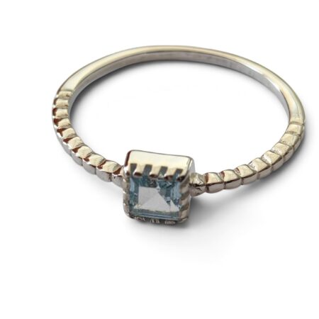 Blue topaz ring in 925 silver, Princess cut, size 8