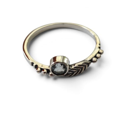 Blue topaz ring with leaf  in 925 silver, Round, size 8