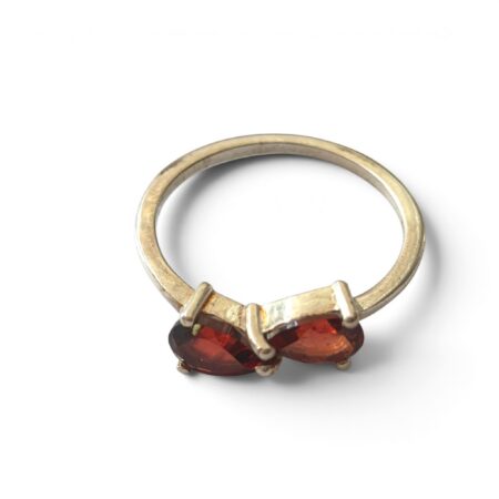 Garnet Pear cut duet ring in 925 silver, size 6