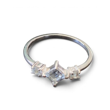 Blue topaz Geometric trilogy ring in 925 silver, size 7