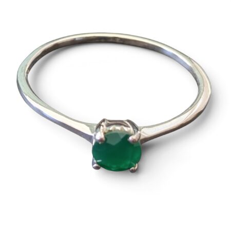 Green Chalcedony ring in 925 silver, Brilliant cut, size 9