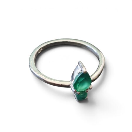 Green chalcedony Pear cut with round cut ring in 925 silver, size 7