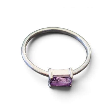 Amethyst ring in 925 silver, Emerald cut, size 9