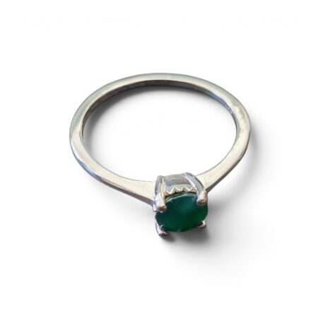 Green Chalcedony ring in 925 silver, Brilliant cut, size 5