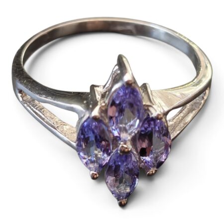 Tanzanite Marquise cluster ring in 925 silver, size 7