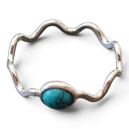 Turquoise round Cabochon wavy band ring in 925 silver, size 7
