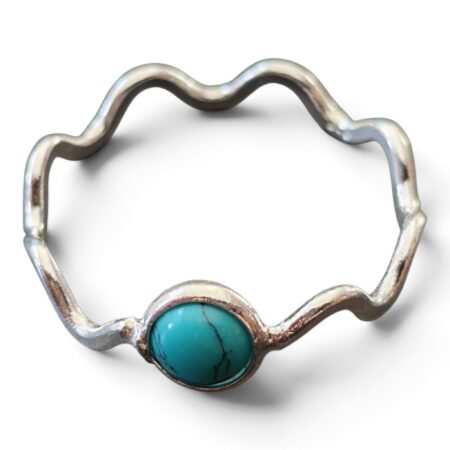 Turquoise round Cabochon wavy band ring in 925 silver, size 9