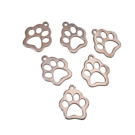 Pawprint charm in stainless steel, 14mm, 6pieces