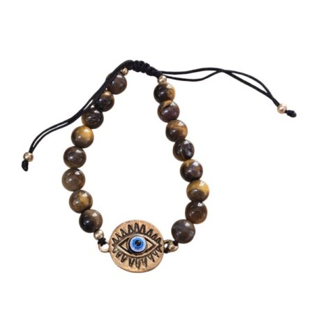 Green Tiger eye evil eye bracelet, Adjustable, 8mm beads