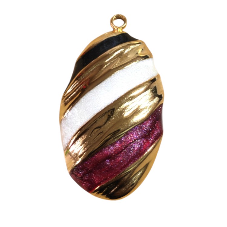 Striped Enamel Oval Drop Pendant – Gold-Tone Stainless Steel (26mm)