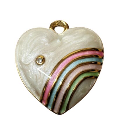 Heart with pastel rainbow stripes and embedded stone pendant, 20mm