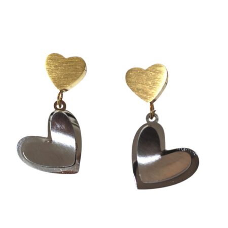 Layered Heart Drop Earrings โ Brushed & Polished Gold/Silver Stainless Steel (28mm)