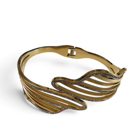 Swan Wing Pavé Crystal Hinged Bangle – Gold Stainless Steel