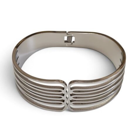 Multi-Strand Cutout Hinged Cuff Bangle – Stainless Steel
