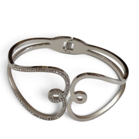 Sculptural Contour Wave & Scroll Statement Bangle – Silver-Tone Stainless Steel