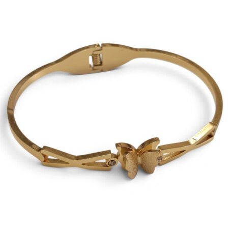 3D Layered Butterfly Hinged Bangle with Crystal Accents – Gold Stainless Steel
