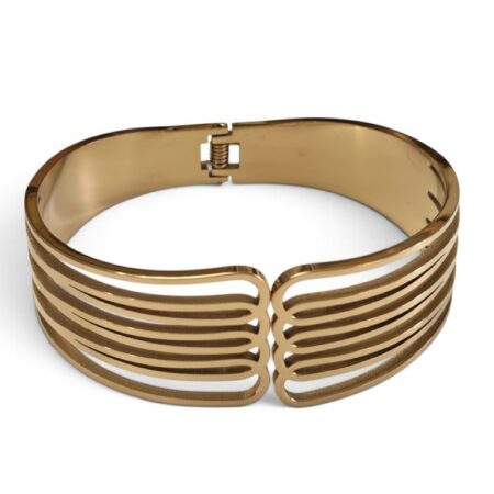 Multi-Strand Cutout Hinged Cuff Bangle – Gold Stainless Steel