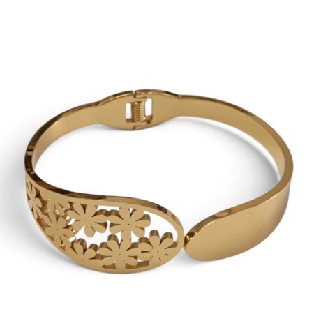 Meadow Daisy Open-Work Statement Bangle – Gold-Tone Stainless Steel