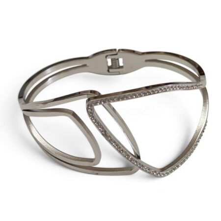 Geometric Crossover Hinged Bangle with Pavé Crystals – Stainless Steel
