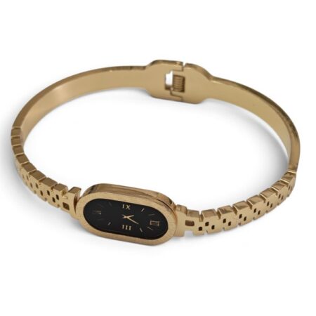 Faux Watch Dial Hinged Bangle – Gold Stainless Steel