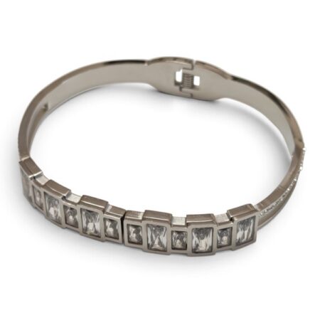 Geometric Emerald-Cut Jewel Hinged Bangle – Stainless Steel