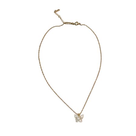 Gold Stainless Steel Pave Cubic Zirconia Butterfly Pendant Necklace