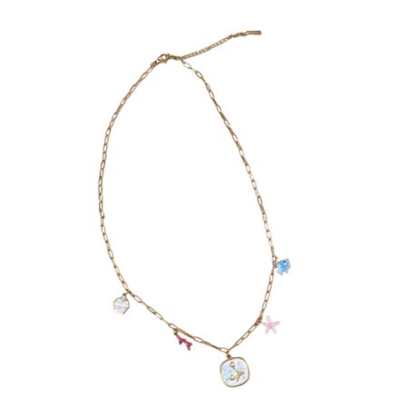 Mermaid Tail & Sea Life Charm Paperclip Link Necklace