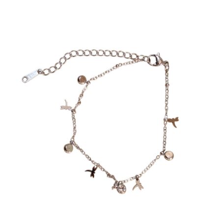 Silver Stainless Steel Dragonfly Charm & Crystal Station Bracelet / Anklet