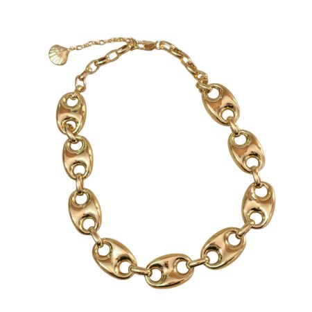 Bold Gold-Tone Coffee Bean Link Statement Necklace in Stainless Steel