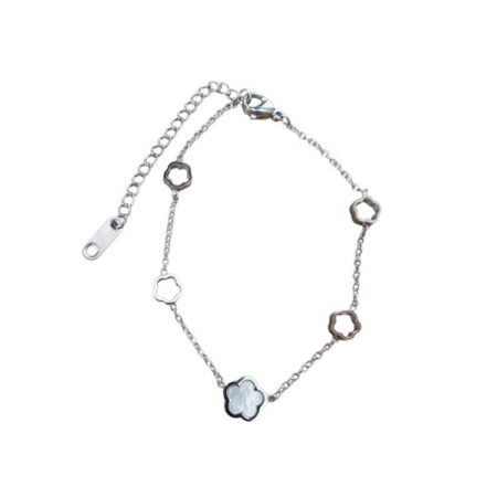Dainty Cutout Flower & Shell Inlay Chain Bracelet in Stainless Steel